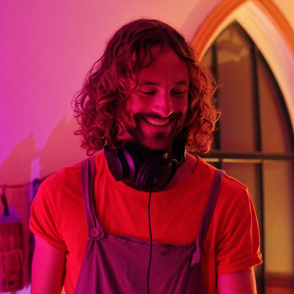 Joshua Holt, The Event DJ, smiling with headphones at a venue